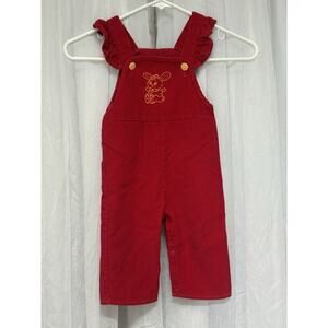 VTG 70s Sears Baby Overalls 100% Cotton Red Embroidered Kawaii Med 21-26 Lbs